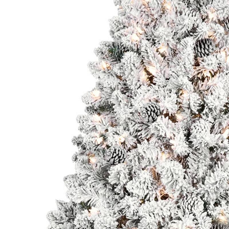 HomeRoots 5' White Pre Lit Full Flocked Fir Christmas Tree - 31.00 in. x 60.00 in. x 31.00 in.
