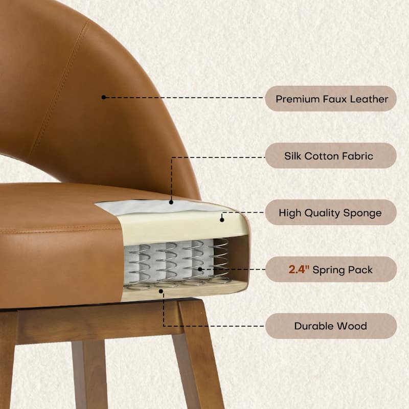 Upholstered Swivel Counter Height Bar Stools with Cutout Back and Solid Wood Frame - 38.2"H x 22.1"W x 23.6"D