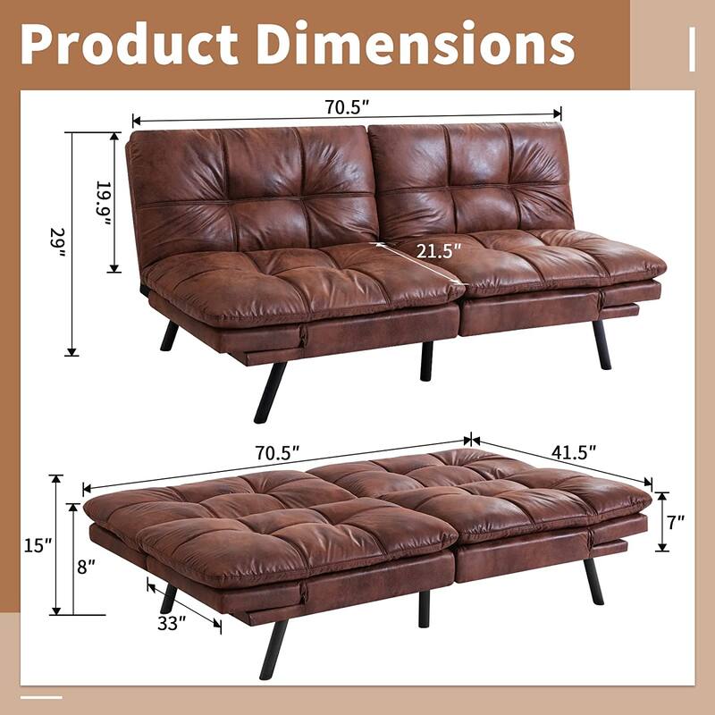 Convertible Memory Foam Futon Couch Bed, Modern Folding Sleeper Sofa with Quick Adjustable Armrest and Backrest for Home Office