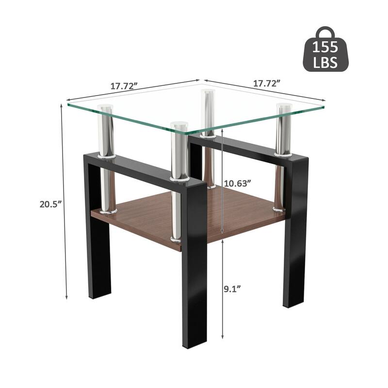 Set of 2 Modern Transparent Tempered Glass Tea Table