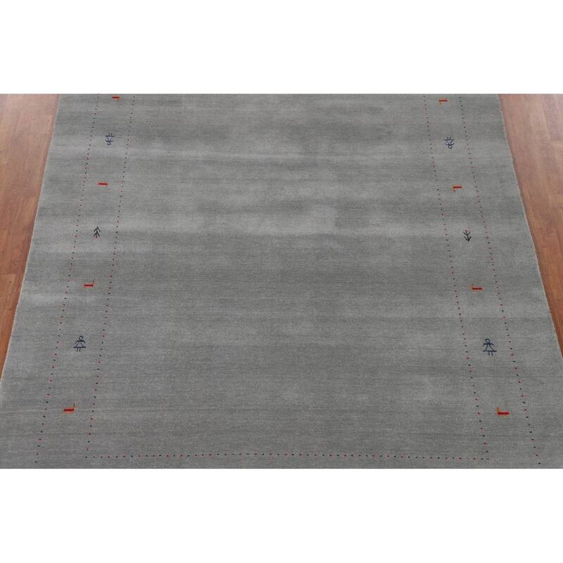 Silver Gray Gabbeh Indian Area Rug Handmade Wool Carpet - 7'8"x 9'10"