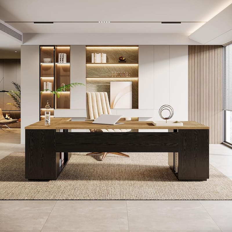 85.8" L-Shaped Executive Desk, Extra Large Office Desk with Drawers