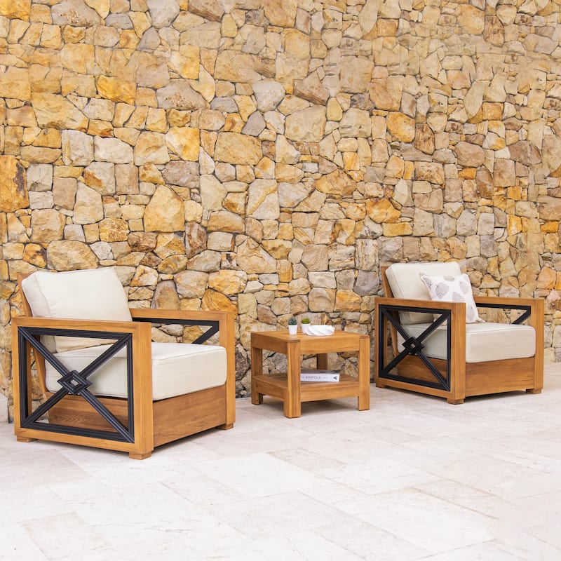 Cambridge Casual Provence 3-piece Teak Outdoor Conversation Set - Ivory