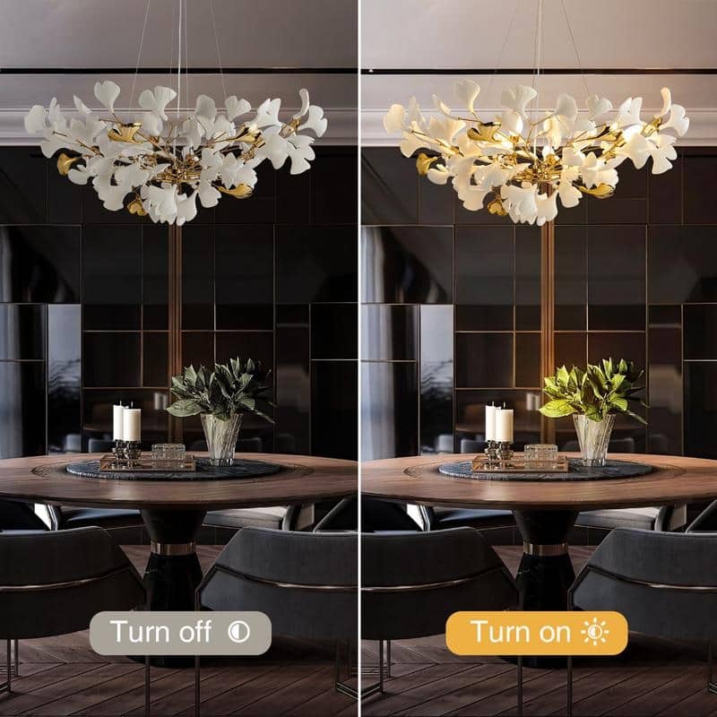 KAYLA Ceramic Ginkgo Leaf 8 -Light L40 Inch Chandelier