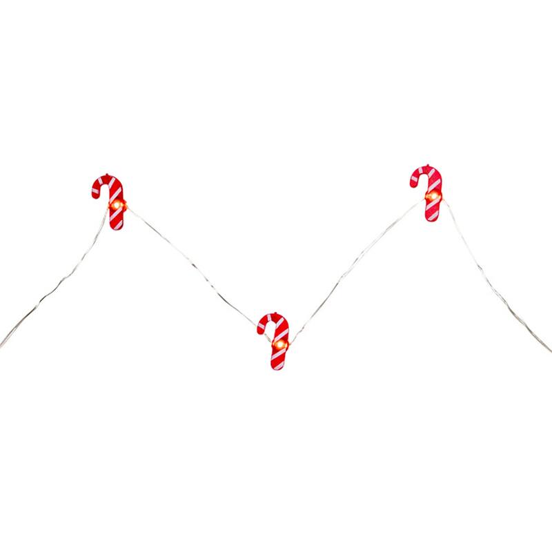 20-Count LED Candy Cane Christmas Fairy Lights 6.5 ft Silver Wire - 6.5ft