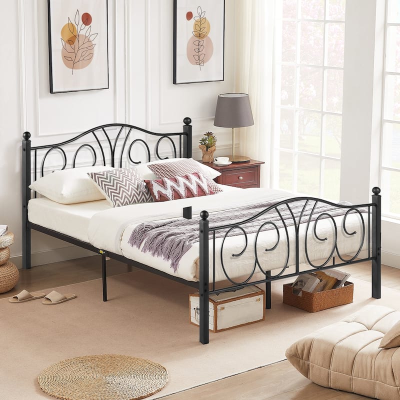 Black Vintage Scroll Metal Platform Bed Frames with Headboard
