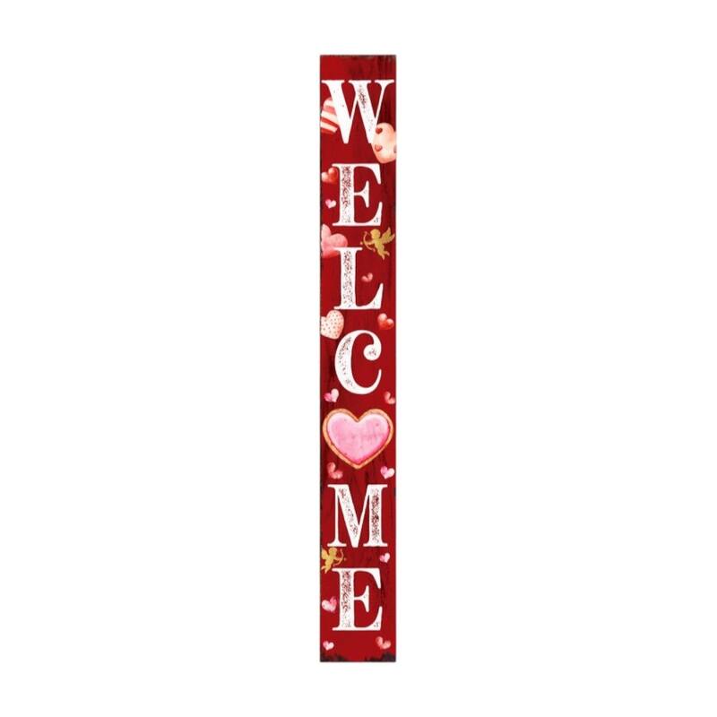 HomeRoots 72" Pink Red And White Solid Wood Welcome Valentine's Day Heart Porch Sign