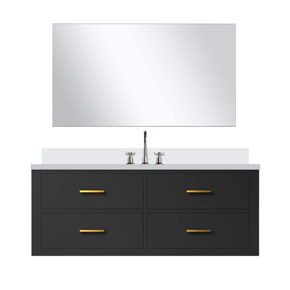Castor Bath Vanity with Cultured Marble Top, Sink, Mirror and Faucet