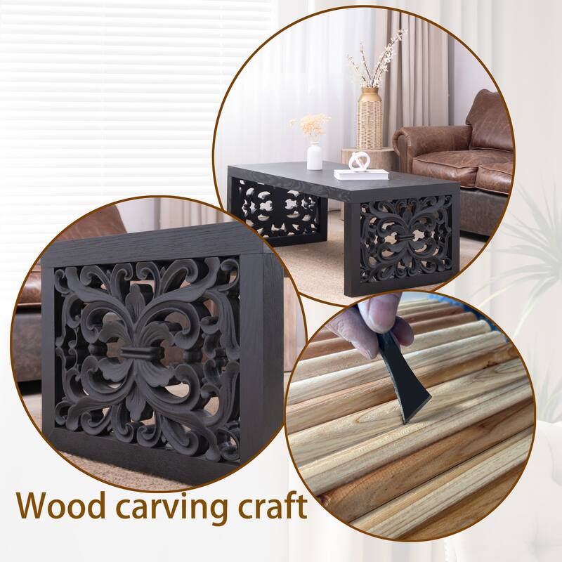 Rectangular Coffee Table with Ornate Carved Side Panels