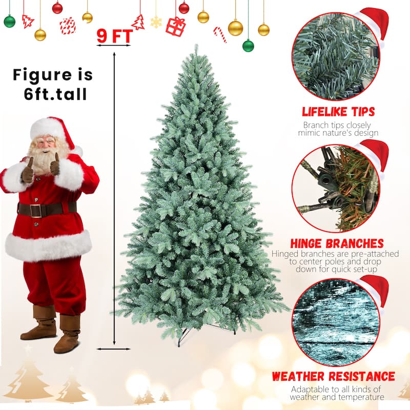 6FT Blue PE/PVC Christmas Tree-1390 Tips, Hinged Branch Design, Full Natural Look