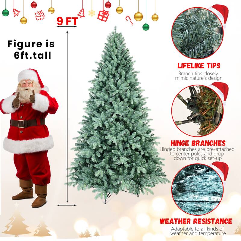 8FT Blue PE/PVC Christmas Tree-2458 Tips, Hinged Branch Design,Full Natural Look