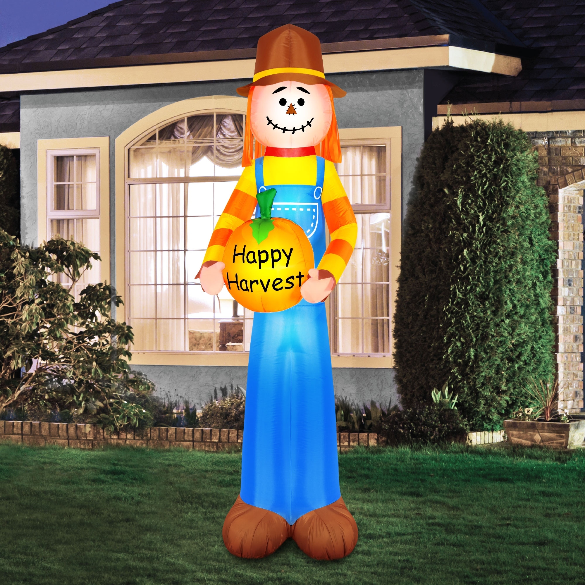 Occasions Airflowz Inflatable Harvest Scarecrow Holding Pumpkin, 2 ft Tall