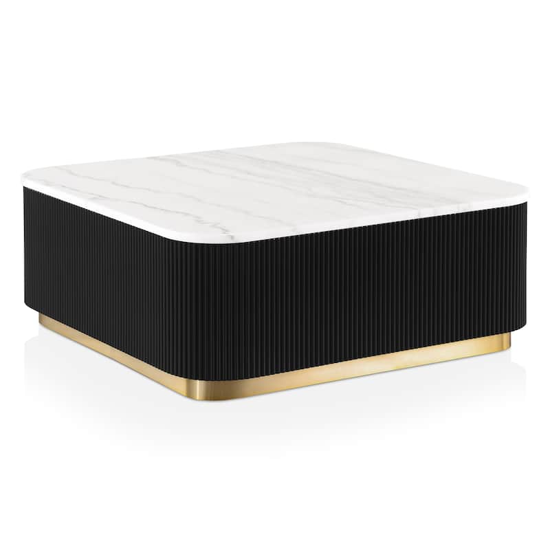 Furniture of America Torin Modern White and Black Genuine Marble Top Square Coffee Table