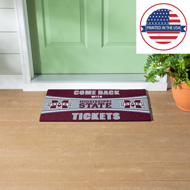 Mississippi State University 28 in. x 16 in. PVC "Come Back With Tickets" Trapper Door Mat