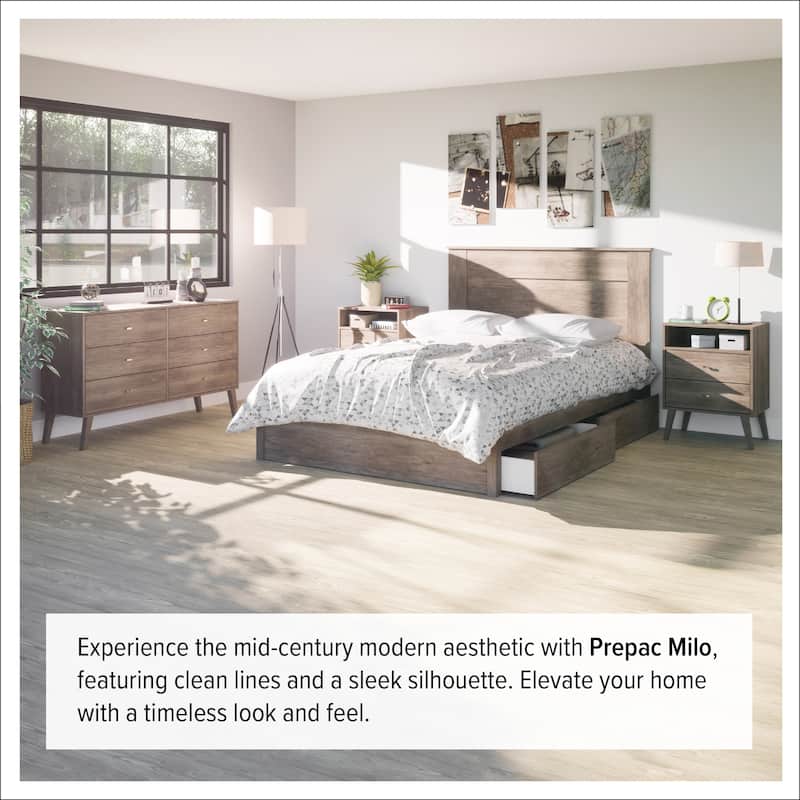 Prepac Milo Mid-Century Modern 6 Drawer Double Dresser for Bedroom, Chest of Drawers, Contemporary Bedroom Furniture