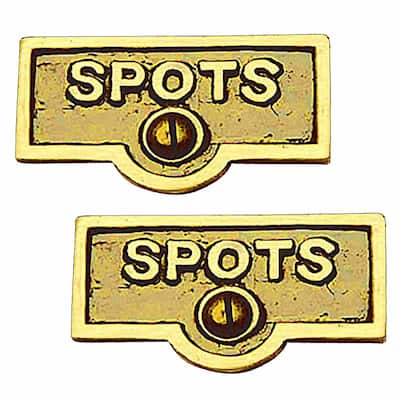 2 Switch Plate Tags SPOTS Name Signs Labels Lacquered Brass | Renovator's Supply