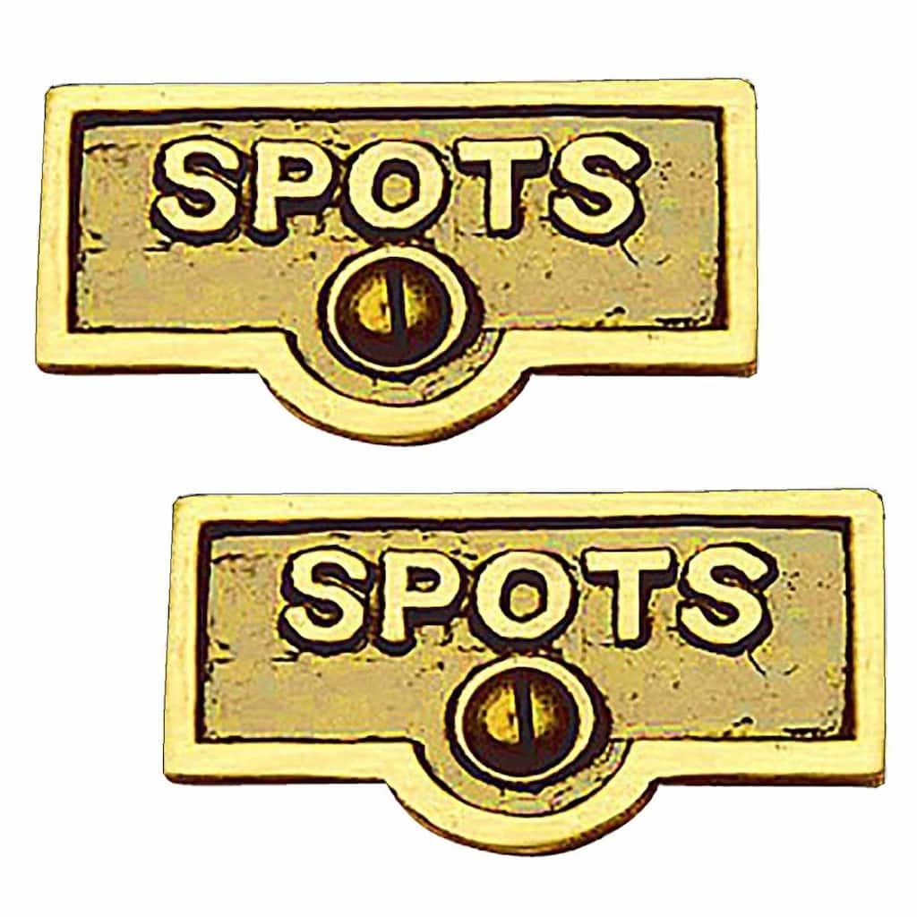 2 Switch Plate Tags SPOTS Name Signs Labels Lacquered Brass | Renovator's Supply