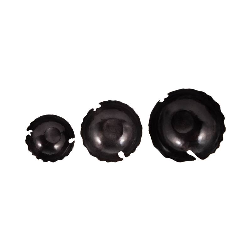 Scalloped Edge Decorative Bowl with Contours - Set of 3 - 18", Black - 18.0"