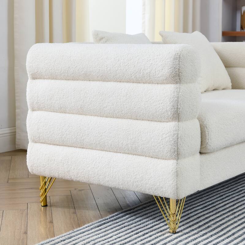 Roomfitters 81" 3 Seater Sectional Sofa, Modern Boucle Upholstered Couch with Gold Legs and 3 Pillows for Living Room