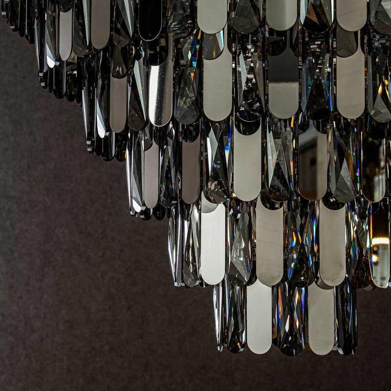 CraftHome Dimmable Modern Smoked Crystal Chandelier Contemporary Round Polished Nickel Pendant Light Fixture