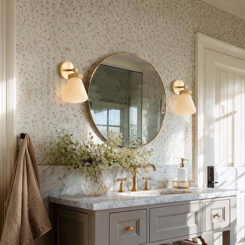 Plump Single-Arm Wall Sconce - Metal, Glass & Gold, Ivory White 1-Light Wall Sconce for Bathroom or Dining Room in Modern Style