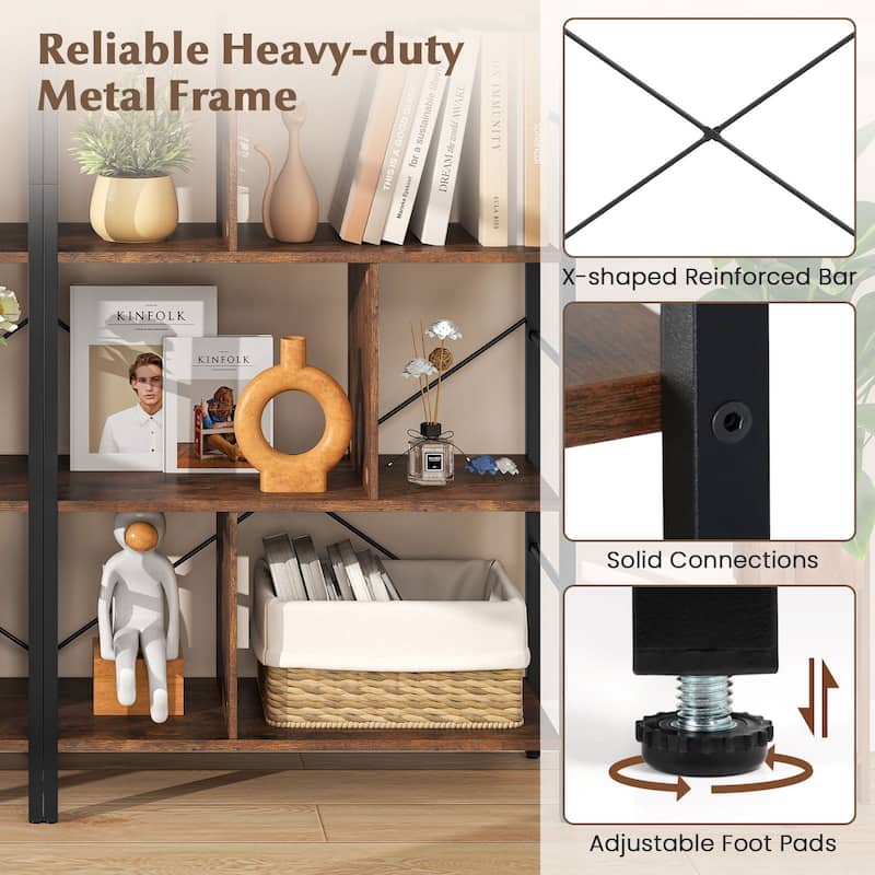 Gymax 61'' 5-Tier Bookshelf w/Metal Frame 2 Anti-Tipping Devices for