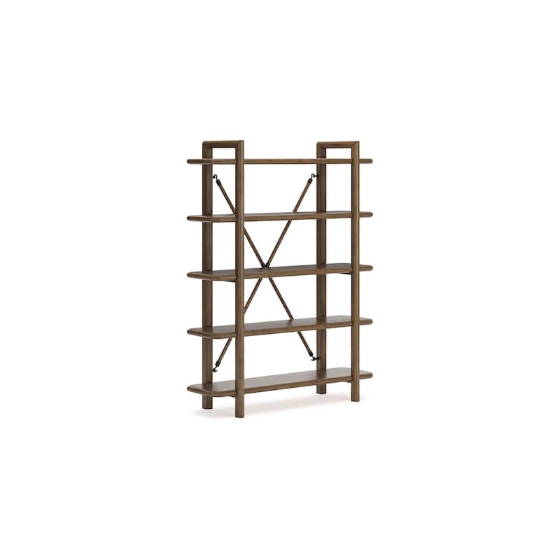 Rohan Bookcase w 5 Display Shelves, Brown Wood X Cross Back, 71 Inch