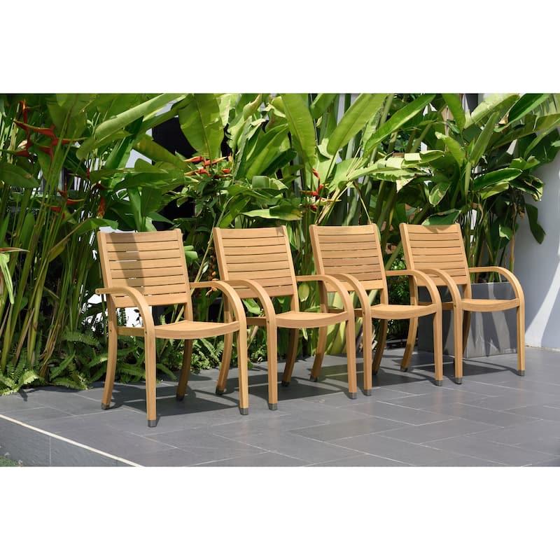 Tottenville Outdoor Patio FSC Certified Wood Stackable Chairs 2 or 4pc by Havenside Home - Dark finish - Set of 4