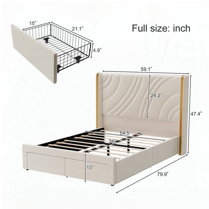 Velvet Platform Bed with Wingback Headboard and RGB Light