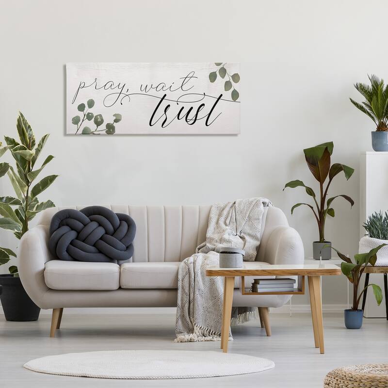 Stupell Pray Wait Trust Phrase Peaceful Eucalyptus Branches Canvas Wall Art