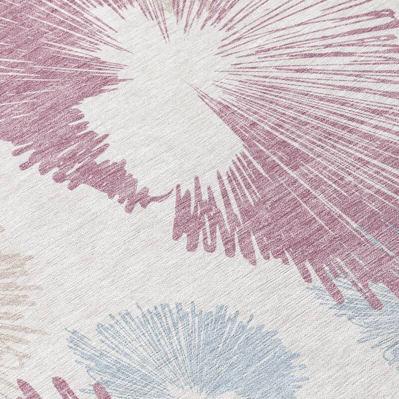 Machine Washable Indoor/Outdoor Modern Floral Chantille Rug