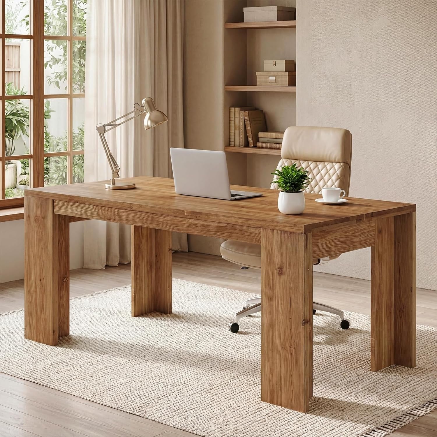 63-Inch Wood Executive Desk for Home Office, Rustic Brown