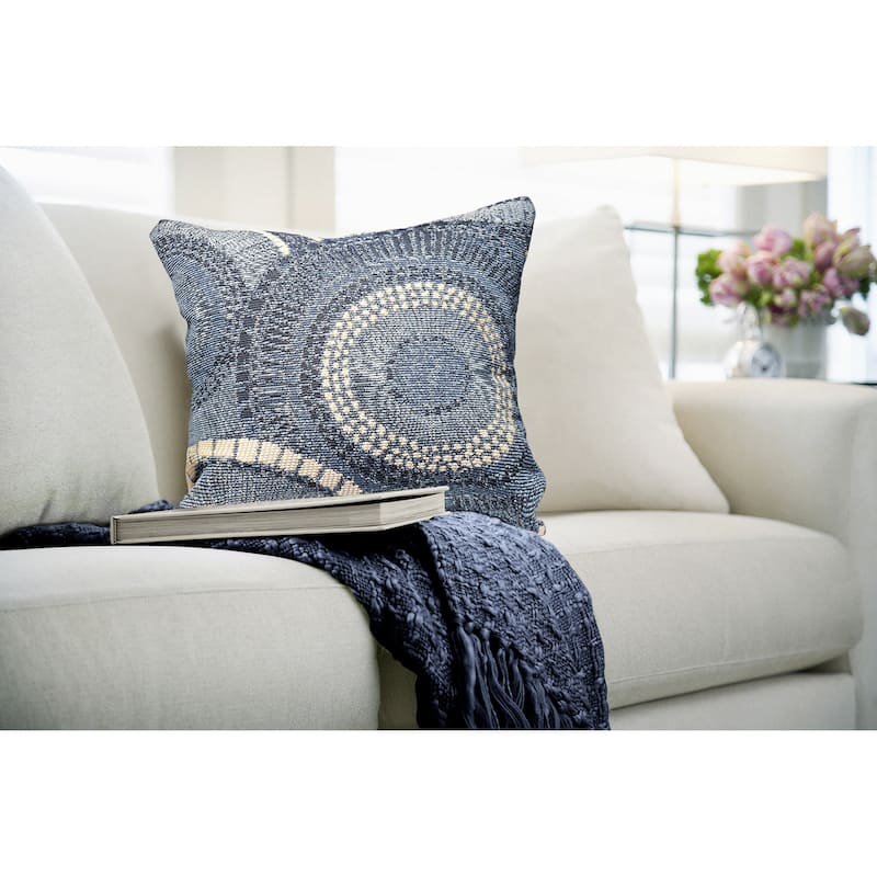 Liora Manne Marina Circles Indoor/Outdoor Pillow - 18" x 18" - Polyester - Delft