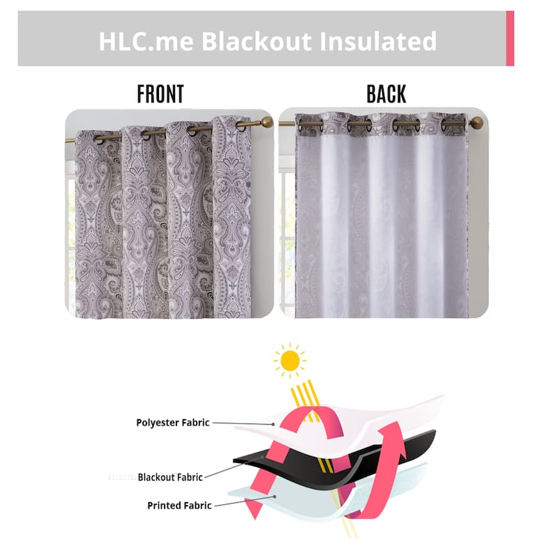 HLC.me Paris Paisley Print Light Reducing Filtering Grommet Window Curtain Panels - Set of 2