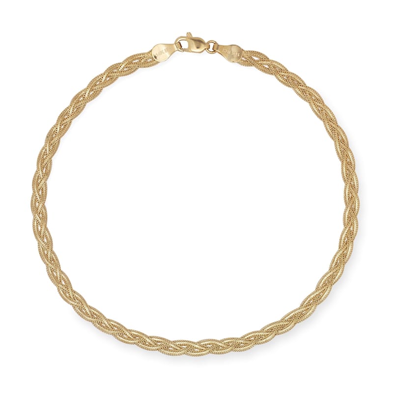 Curata 14k Yellow or While Gold 10-inch Braided Foxtail Link Ankle Bracelet