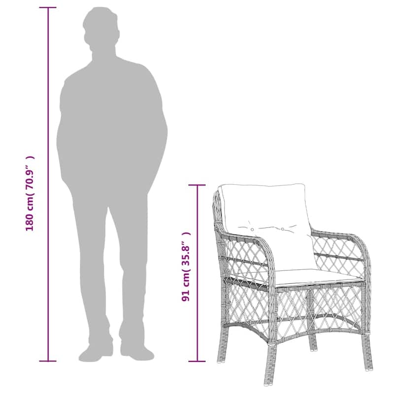 vidaXL Bistro Set with Cushions Outdoor Garden Furniture 3 Piece Poly Rattan - 35.4 x 74.8 x 29.5