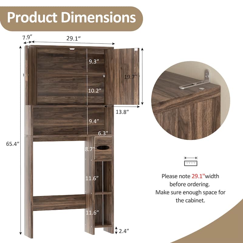 Over-The-Toilet Storage Cabinet with Side Shelves – Adjustable Bathroom Organizer