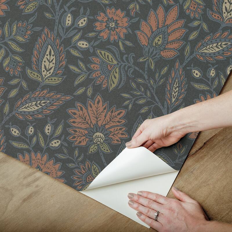 NuWallpaper Waverly Indira Aster Charcoal Peel and Stick Wallpaper - N/A