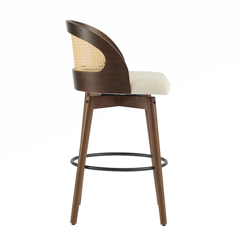 Rattan Fabric Wood Barstool