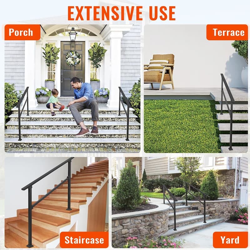 Outdoor Handrail for Steps, Wrought Iron Aluminum Handrails, Black Handrail Stair with Screw Kit
