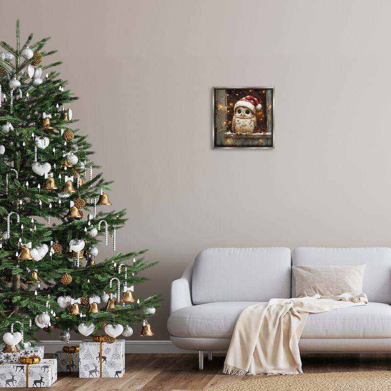 Stupell Festive Owl with Holiday Lights Framed Floater Canvas Wall Art Design By Riley B