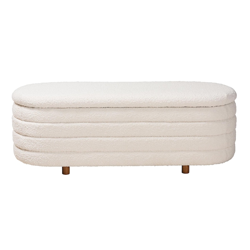 Betiana Modern Japandi Cream Boucle Fabric and Walnut Brown Finished Wood Storage Bench