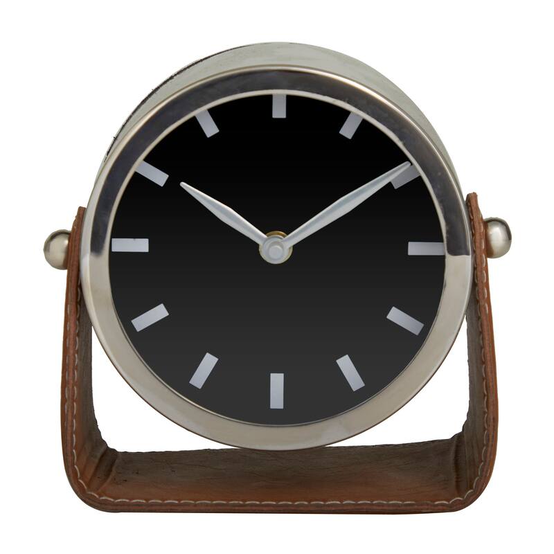 Silver or Gold Stainless Steel Metal Decorative Clock with Leather Stand