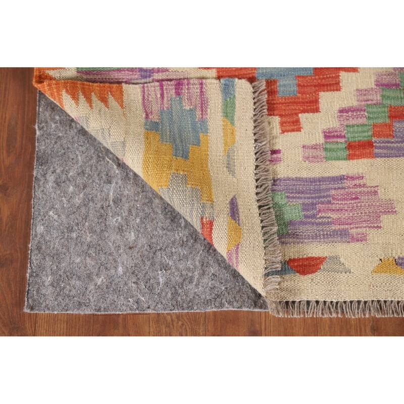 Hand Woven Oriental 100% Wool Carpet Southwestern Geometric Multi-Colored Kilim Runner Rug - 7' 10'' X 2' 9''