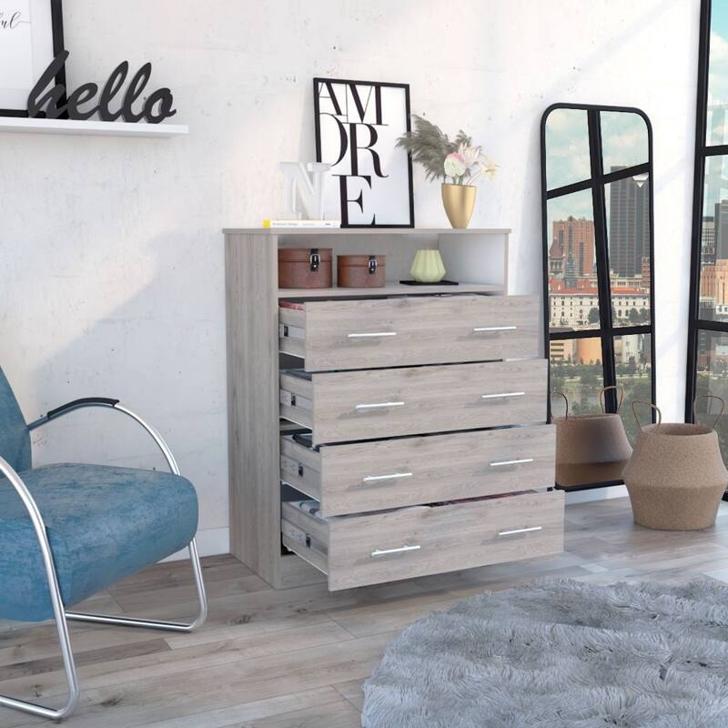 Dover 4-Drawer Rectangle Dresser Light Gray