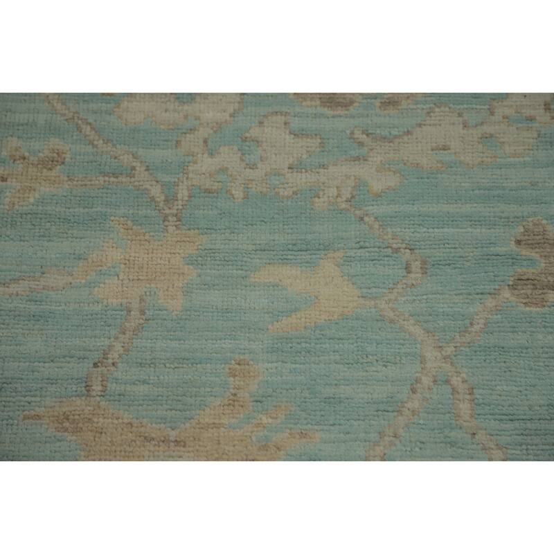 Vegetable Dye Blue Oushak Turkish Area Rug, Floral Geometric Carpet - 10' 3'' X 8' 3''