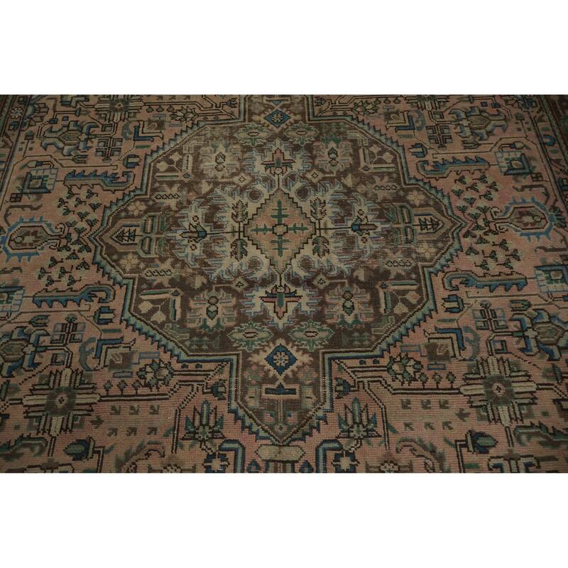 Hand Knotted Oriental 100% Wool Carpet Traditional Medallion Pink Tabriz Area Rug - 9' 8'' X 6' 6''