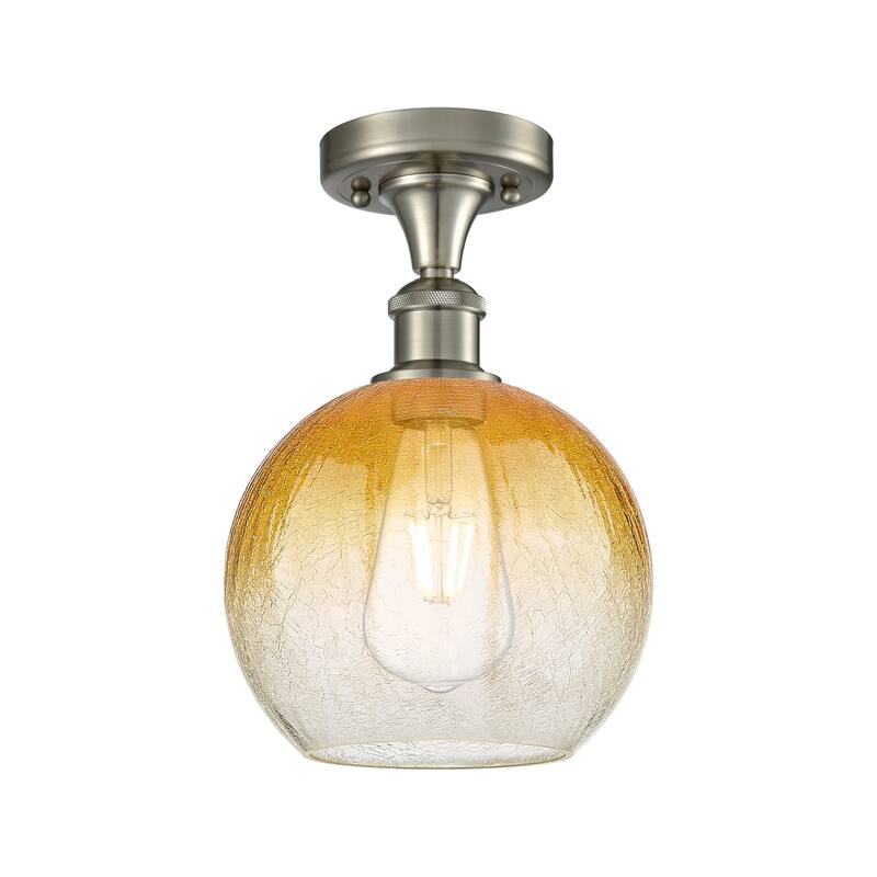 Innovations Lighting Endless Possibilities Ballston - Brookhaven Globe - 1 Light 8" Semi-Flush Mount - Brushed Satin Nickel/Amber
