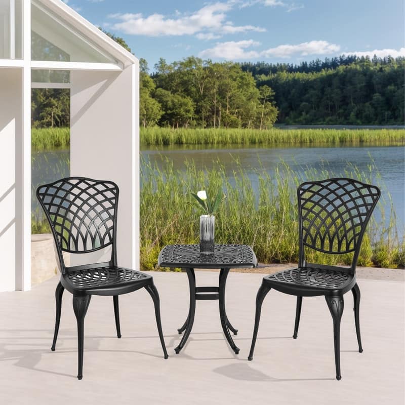 Bistro Set 3 Piece Rustproof Cast Aluminum Patio Furniture Sets black