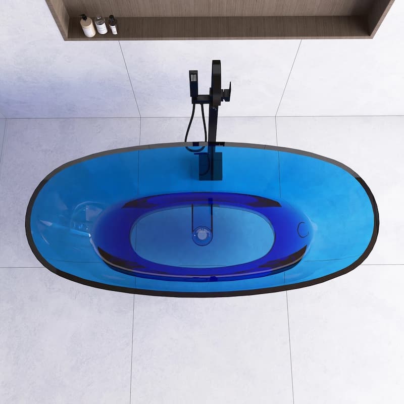 65 in.W Solid Surface Freestanding Flatbottom Soaking Bathtub in Blue - 65.2" x 29.7"